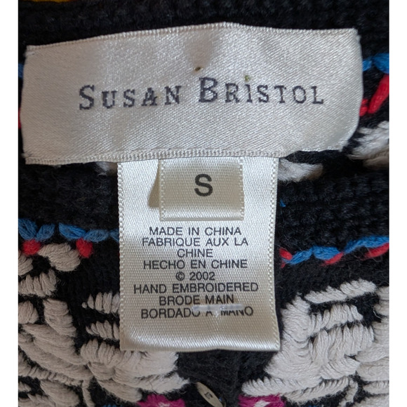 VTG 90s Susan Bristol Hand Embroidered Floral Cottage Boho Maximalist Cardigan S - Picture 7 of 9